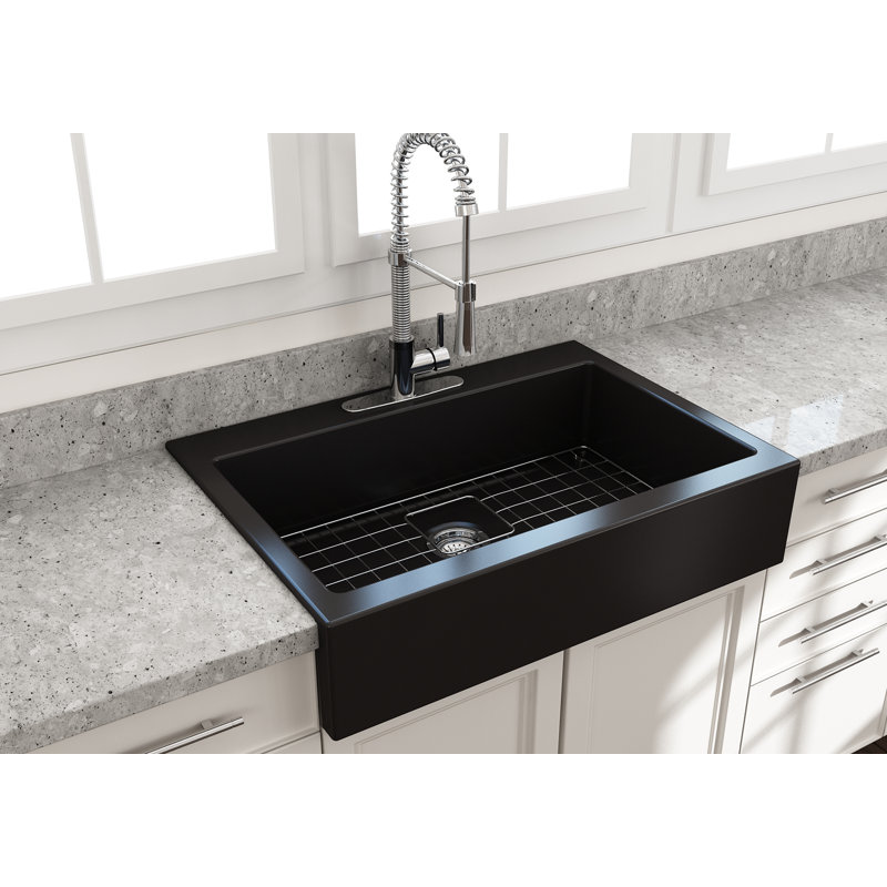 Nuova 34'' L Retro-fit Apron-Front Kitchen Sink, Matte Black