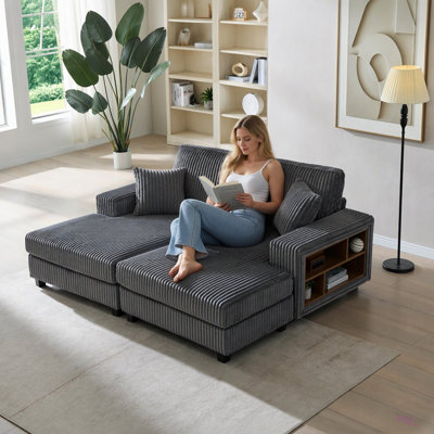 Convertible combination sofa, corduroy fabric, fluffy modern sleeper sofa chair, combination living room double lounge chair