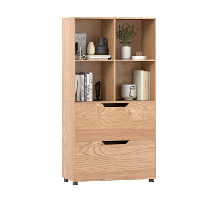 5-Tier Freestanding Bookcase with 4 Open Cubes & 2 Drawers, 51 Inch Tall Storage Shelf for Living Room, Office, or Study, Brown Gray