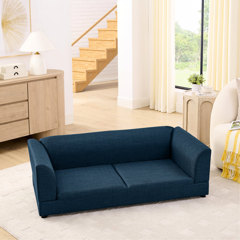 Animal de compagnie pour chiens de taille moyenne et grande - Bleu foncé, confortable, conception rectangulaire moderne avec coussin de maquillage doux, 56,5 po x 26 po x 17 po