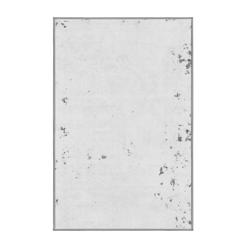 Tapis gris / blanc en chenille / polyester tissé à la machine Maria-Leigh, Rectangle 6 pi x 9 pi