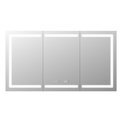 Smart led medicine cabinet with built-in high-power outlet, 66x36 inch, anti-fog, stepless dimming, integrated design, multifunctional bathroom storage