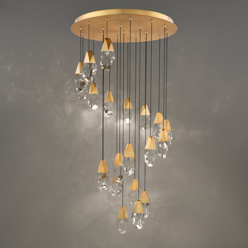Martini 15 Light Crystal LED Multi-Light Pendant, Aged Brass, Clear