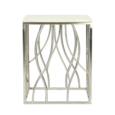 Table de bout carrée en marbre avec base en acier inoxydable