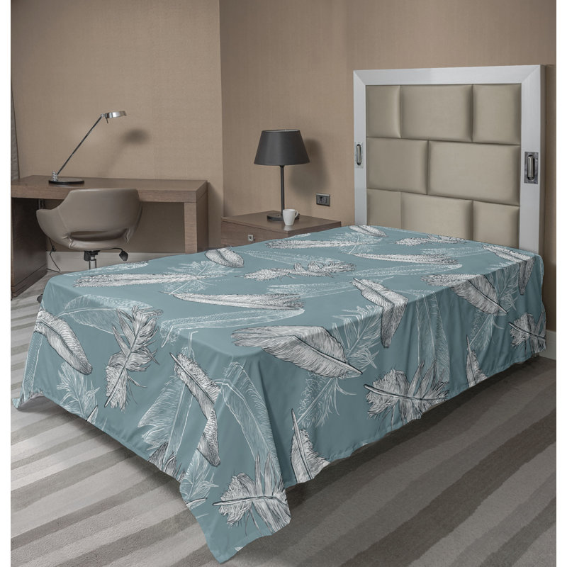 Floral Flat Sheet, Pale Teal and Off White