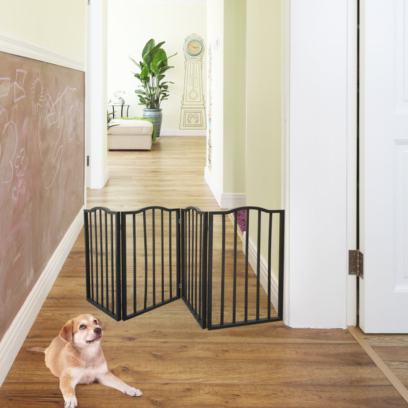 Barrière pour animaux - Barrière pour chiens, portes, escaliers ou maison - Autoportante, pliante, brune, en bois arqué