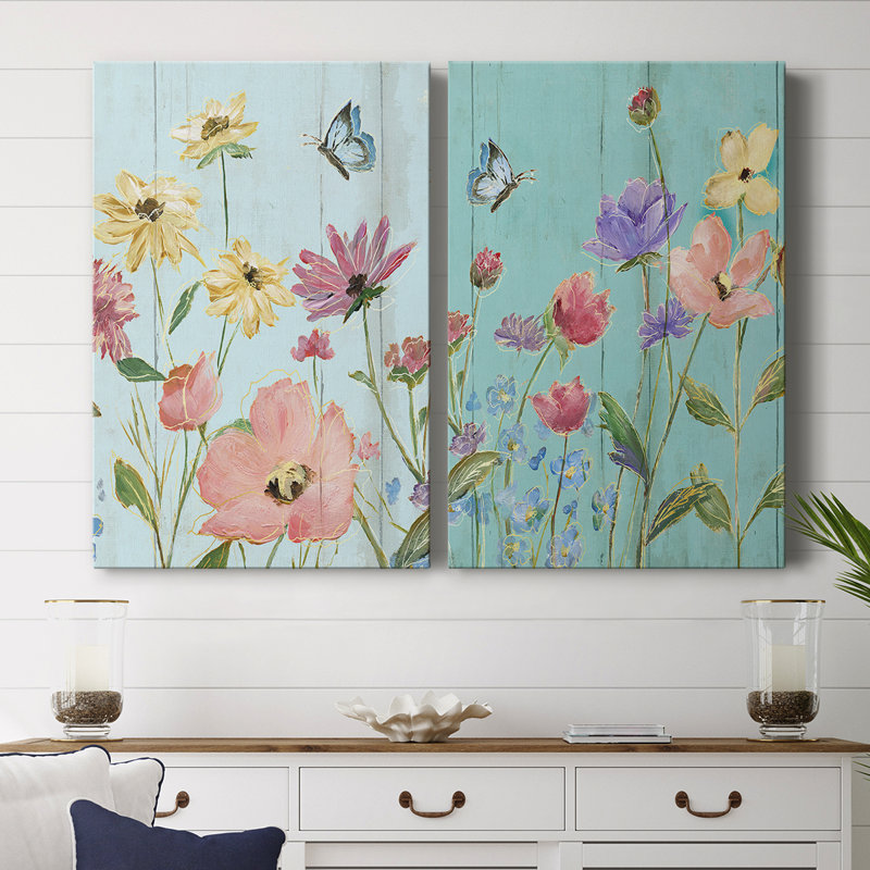 Wildflower Flutter II - Toile tendue avec châssis de qualité supérieure - Prêt à accrocher, H 27 po x l 36 po