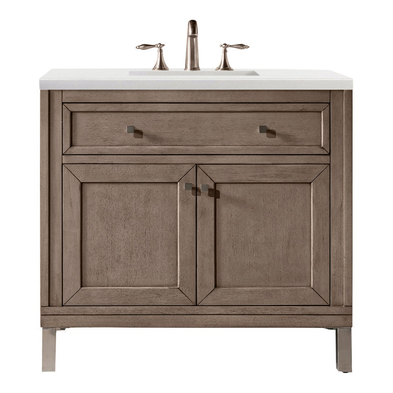 Chicago 36' W Single Vanity, Smokey Celadon, White Zeus Quartz, 8" Widespread
