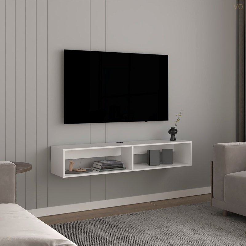 TV Stand 10.4" H, With 2 Shelves, White