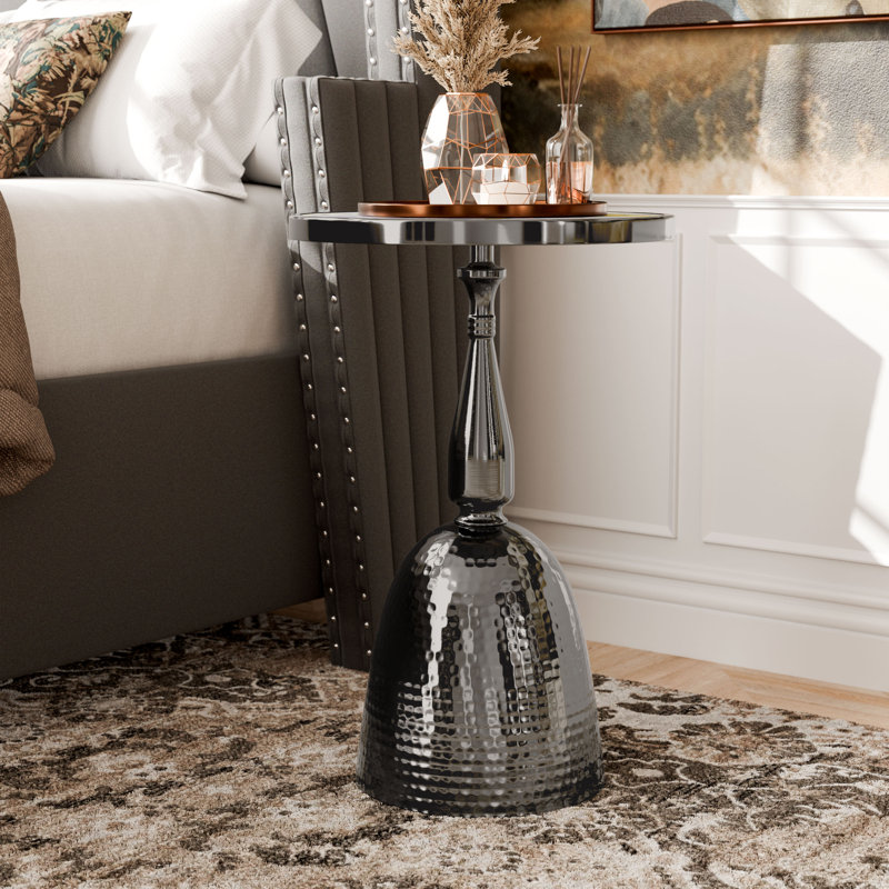 Cheryll Metal Side Table With Gray Marble-Pattern Top And Hammered Base