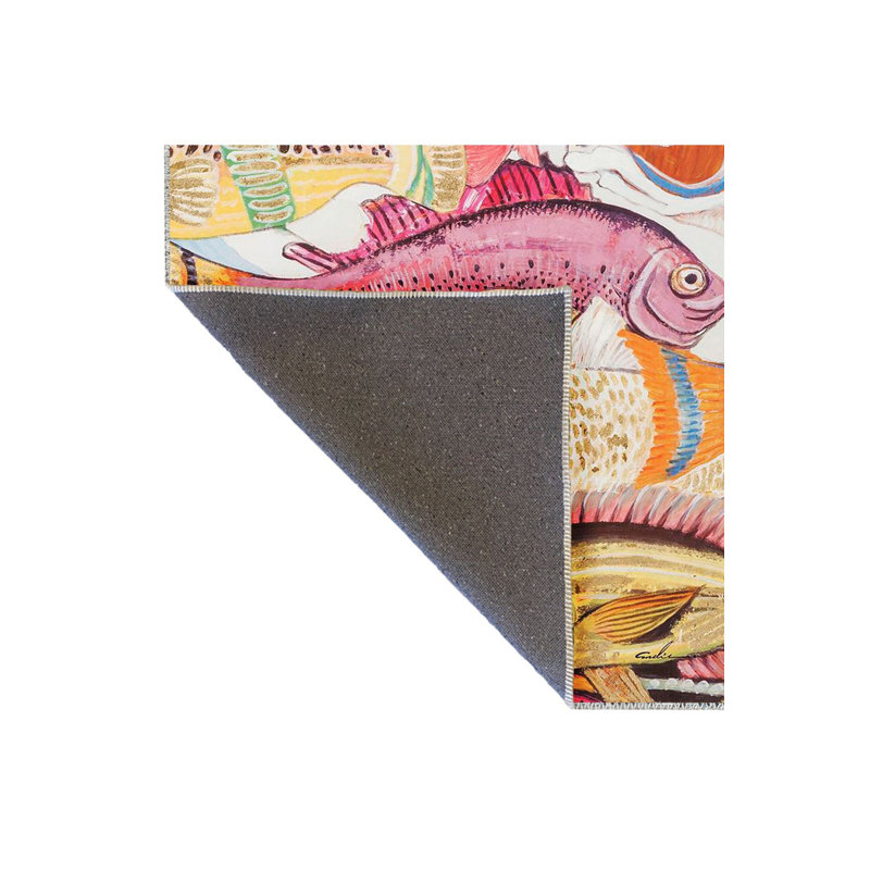 Multicolor Fish Patterned Woven Base Modern Decorative Washable Rug, Rectangle 3'3" x 4'11" Rug Pad Included