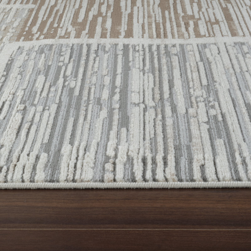 Tapis à motif abstrait beige / brun 8 pi x 11 pi (7 pi 10 po x 10 pi 10 po) Branch Branch Nira, tapis contemporain, à poils moyens et résistant aux taches