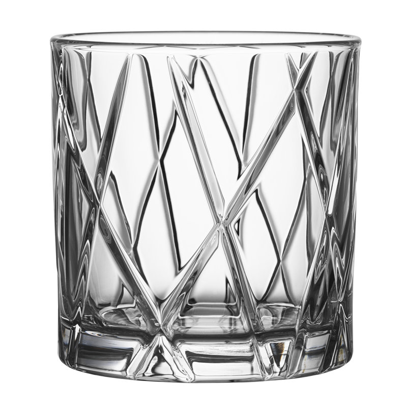 Clear Crystal Cut Lowball Whiskey Glass Set of 4
