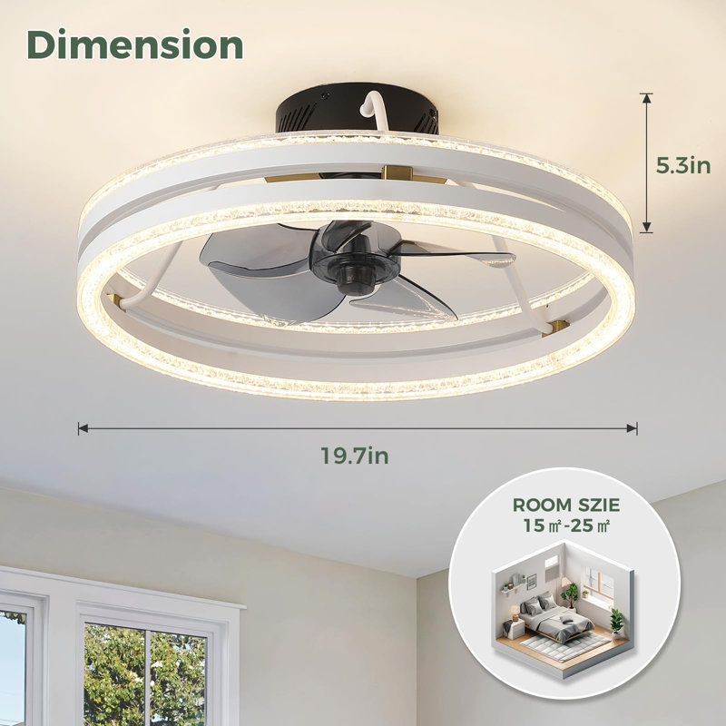 Ventilateur de plafond à DEL à profil bas de 20 pouces à intensité variable avec télécommande pour salle à manger et chambre à coucher