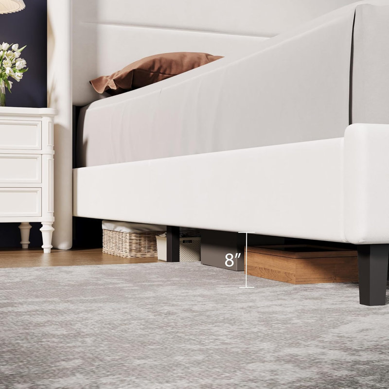 Bed Frame with Wingback Headboard, Velvet Upholstered Platform Bedframe with Wood Slats, No Box Spring Needed, Easy Assembly