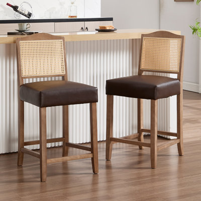 Tabourets de bar à hauteur de comptoir Tabourets de bar de ferme avec dossier en rotin Chaises de bar rembourrées confortables pour îlot de cuisine