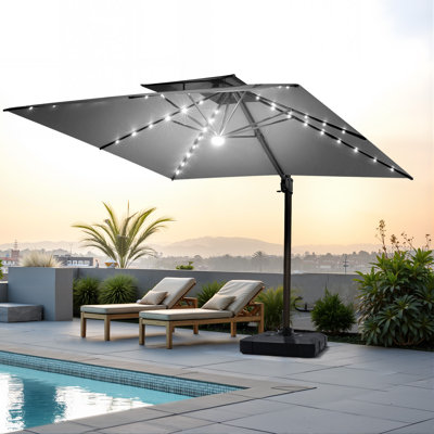 129'' X 129'' Square Outdoor Solar Led Cantilever Patio Umbrella, Counter Weights Included
