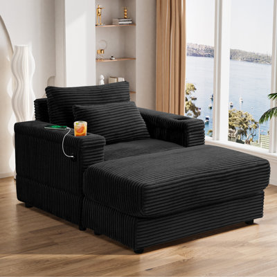 42 Inch Ribbed Corduroy Tufted Chaise Lounge with Ottoman