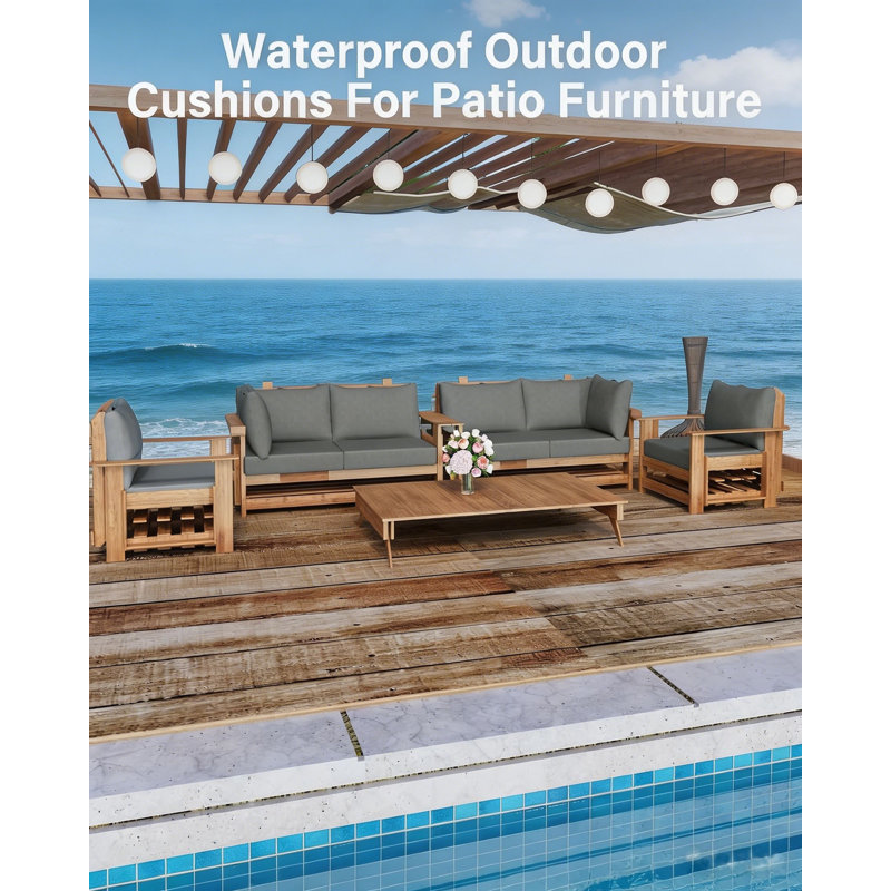 14 Piece Set Of Outdoor Replacement Cushions, For Patio Furniture, Waterproof, Stain Resistant, Fade Resistant, Heat Pressing TPU, Outdoor Olefin Fabric, Suitable For 6-Seater Sofa Cushions, Dark Gray