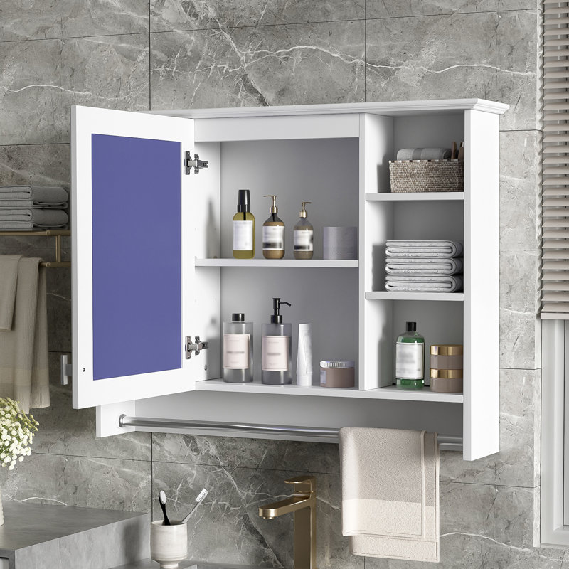 Armoire à miroir murale l 36 po x H 29 po avec porte-serviettes, Blanc