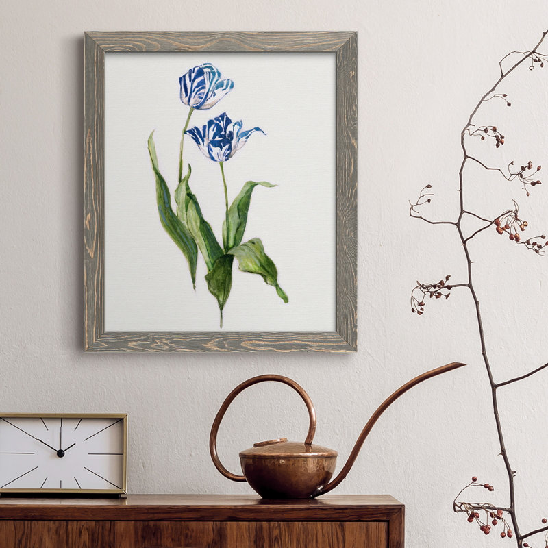 Toile encadrée «Blue Lived Botanical II» - prêt à accrocher, H 44 po x l 31 po x P 1 po, Gris