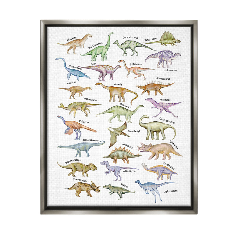 "Éducatifs anciens dinosaures" par Ziwei Li sur toile, Cadre flottant gris lustré, H 31 po x l 25 po