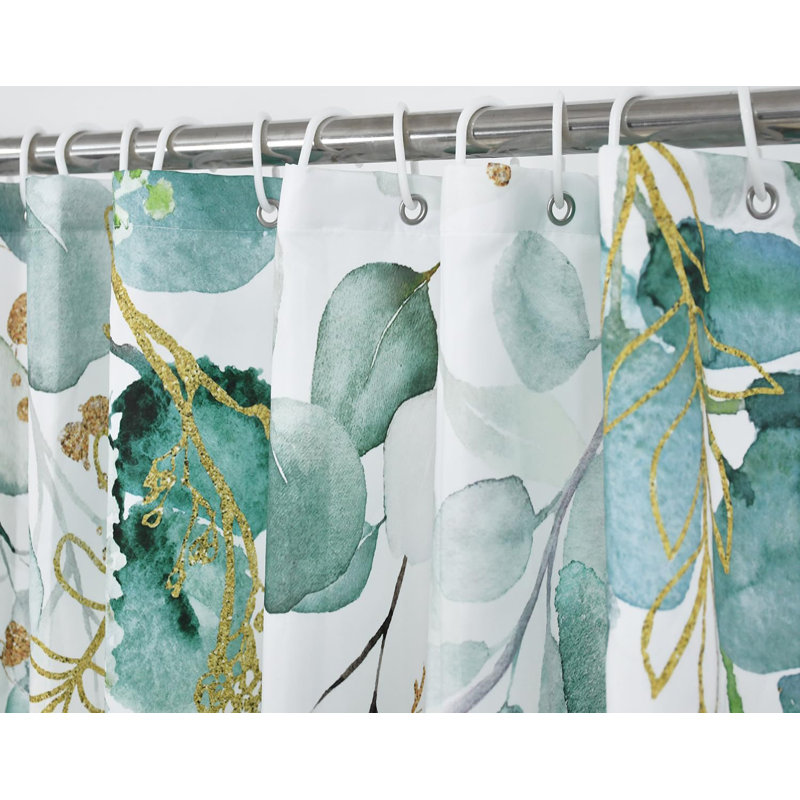 1PC Sage Green Leaf Plant Waterproof Bathtub Curtains with Hooks, 182.88cm H x 213.36cm W