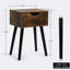 Ensemble de 2 tables d'appoint en bois de style Mid-Century, table de bout avec 1 tiroir de rangement, table de chevet pour le salon de la chambre à coucher, brun rustique et noir
