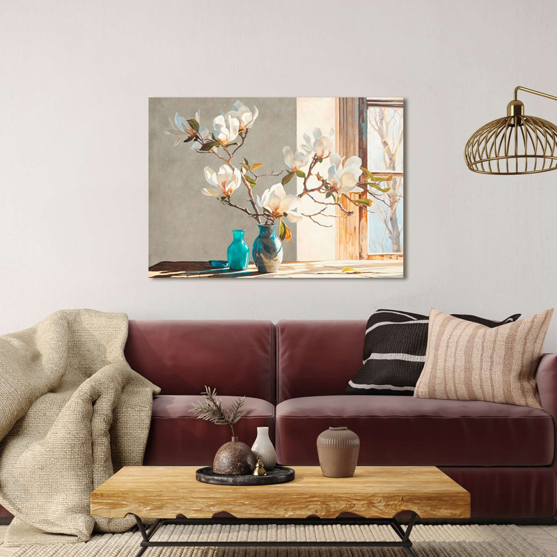 Flower Painting: Magnolia Branch In A Vase by Remy Dellal - Wrapped Canvas Print, 40cm H x 60cm W