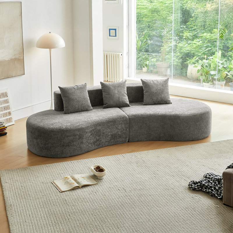 Canapé modulaire courbé en velours 3 places Cloud Couch, Gris