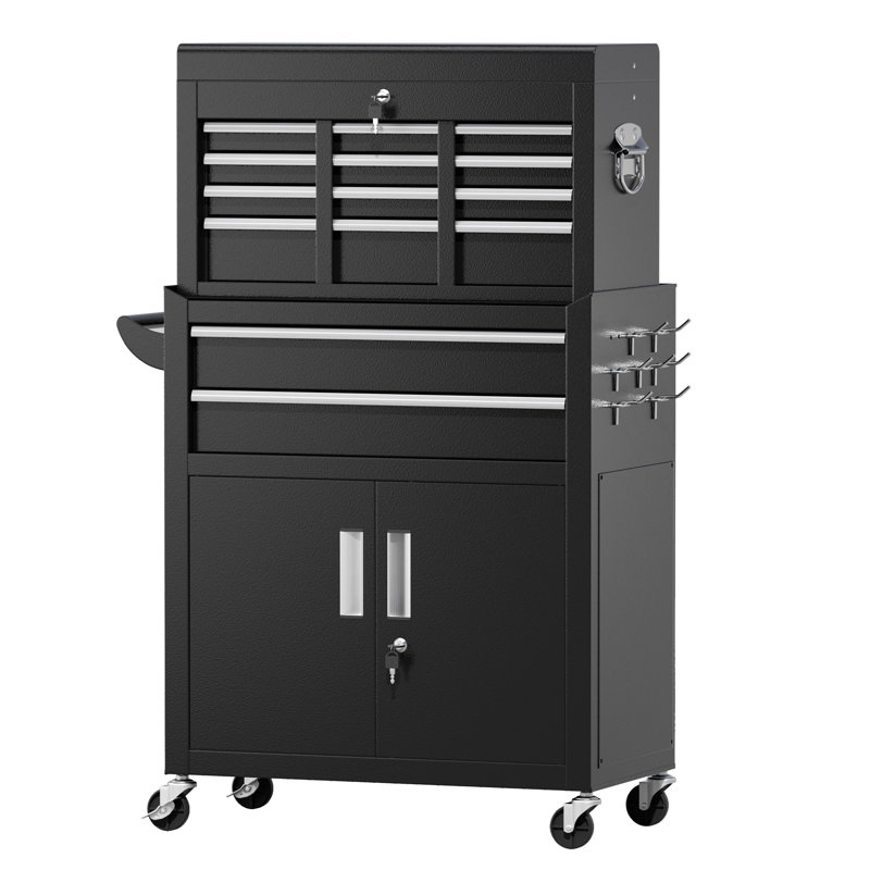8 Drawers Rolling Tool Chest, 2-in-1 Detachable Metal Tool Cabinet with Lockable Wheels, Black