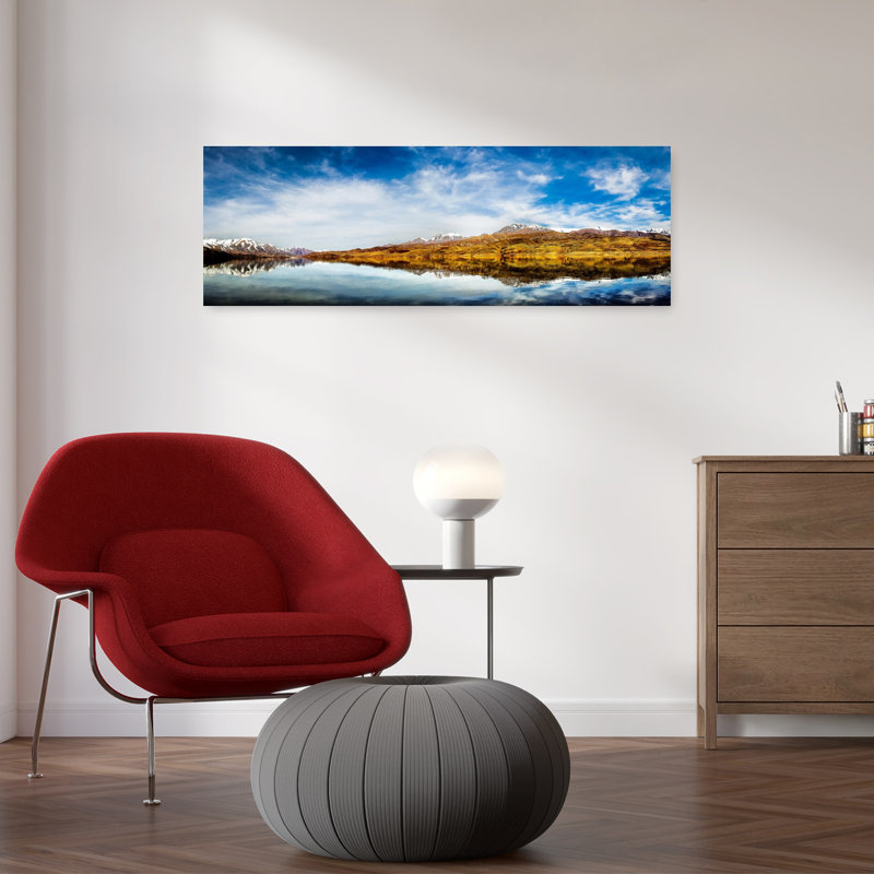 «Serene Mountain Lake Reflection Peaceful Serene Tranquil Autumn Landscape», art mural, H 12 po x l 36 po