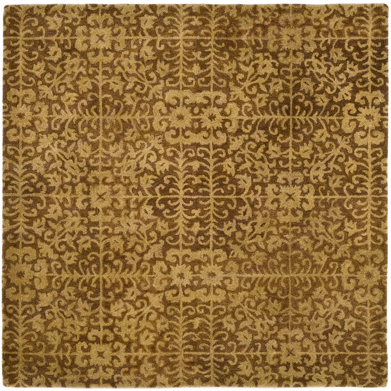 Dunbar Hand-Tufted Wool Gold/Beige Area Rug, Square 6'