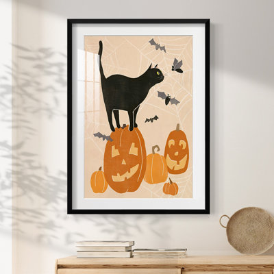«Pumpkin Patch Cats I», impression encadrée