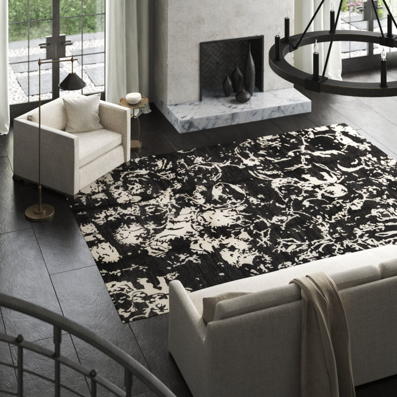 Hand-Knotted High-Quality Black Area Rug