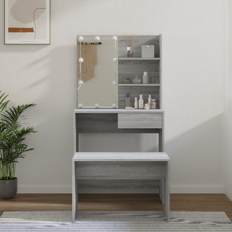 Itamar Dressing Table with Mirror, Light Grey