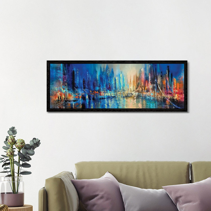 The Town by David Stribbling - Panoramic Painting on Canvas, Black Framed, 121.92 cm H x 40.64 cm W