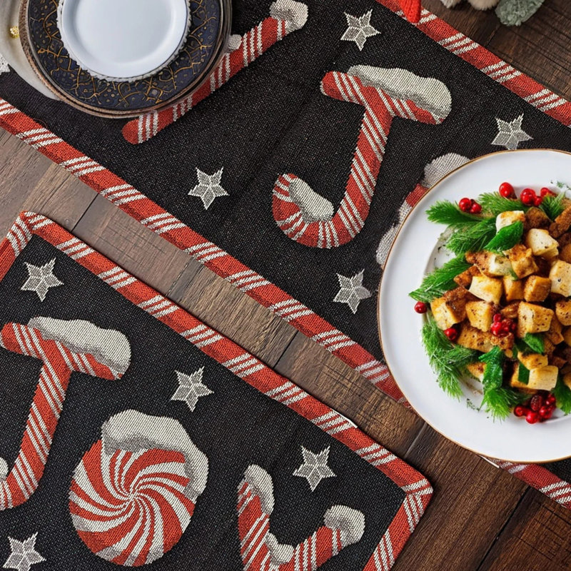 Schuster Peppermint Joy Candy Cane Christmas Table Runner, 13" W x 54" L
