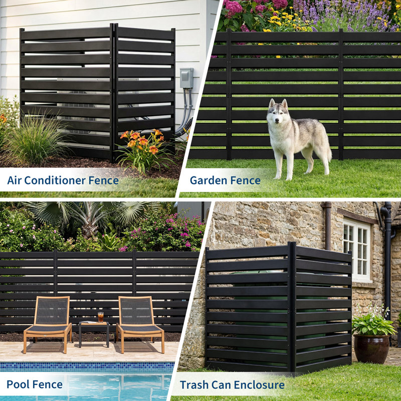 2 Pack Freestanding Garden Privacy Screen, 137x96cm Galvanised Steel Fence Panels, Heavy Duty Grey Louvered Outdoor Divider, No Dig Windproof Rustproof for Patio, Balcony & Garden