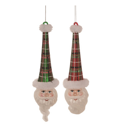 Glass Plaid Hat Santa Ornament Set of 2 Christmas Home Decorations