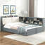 Lit plateforme en bois avec tête de lit, tablettes et 2 tiroirs, gris-299154869