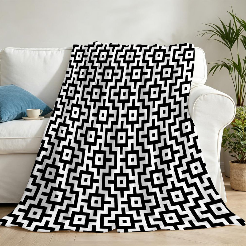 Jeté en molleton noir ultra doux avec imprimé ornemental, Throw 50" x 60"