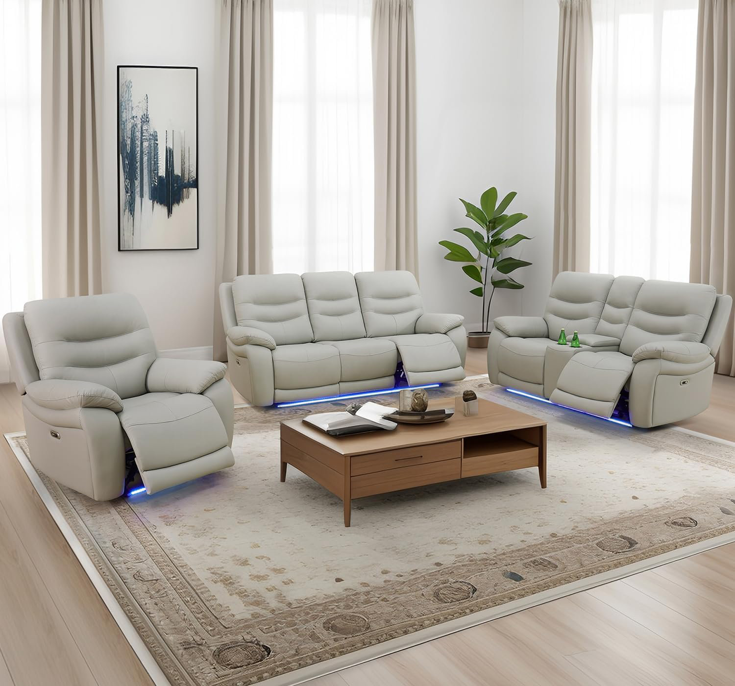 Ivy Bronx 3-Piece Vegan Leather Power Reclining Living Room Sofa Set ...