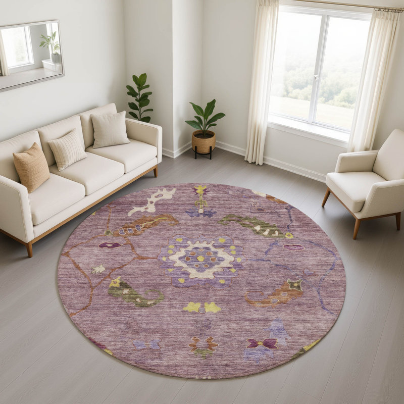Premium Machine Washable Mayfield AMF2229 Global Rug, 8' Round, Merlot