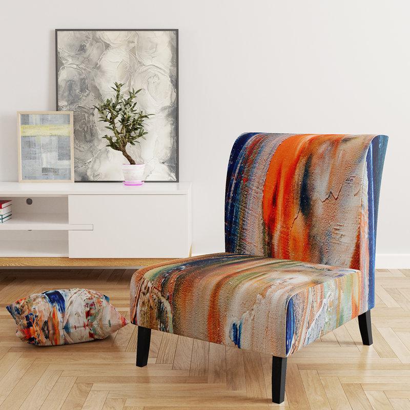 Brechta Vibrant Curve Design II - Velvet Upholstered Modern Slipper Chair, Orange/Beige/Blue