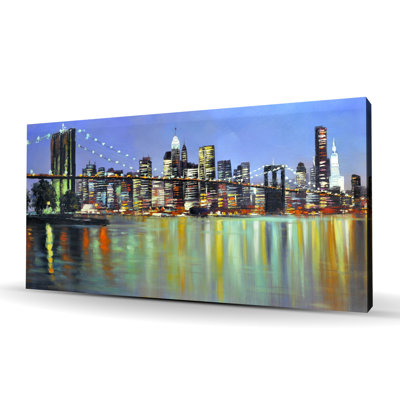 Ville colorée avec pont la nuit | Art sur toile Architecture