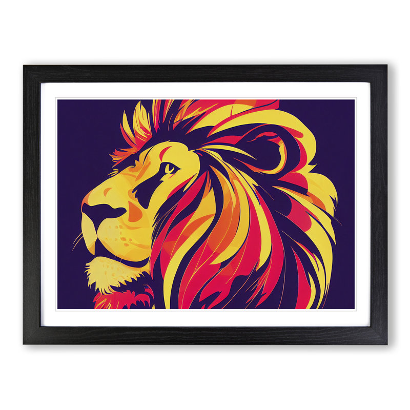 XH1022-6120X Modern Lion Abstract - Single Picture Frame Print, Black, 46cm H x 64cm W x 2cm D