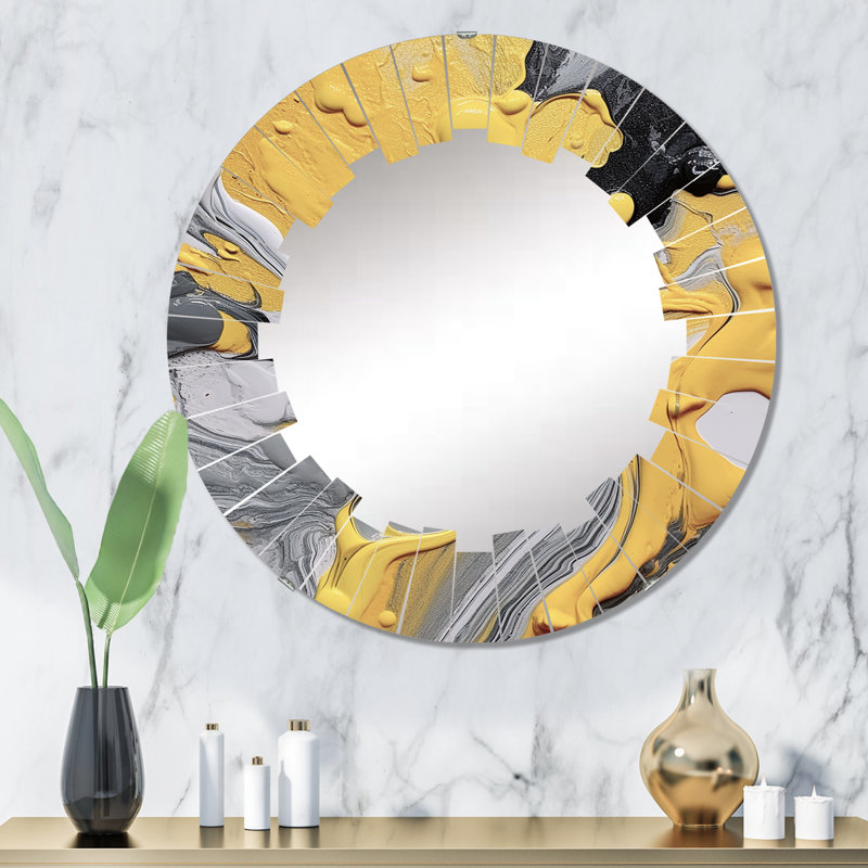 Miroir mural jaune, gris, gris et gris, 32 po x 32 po