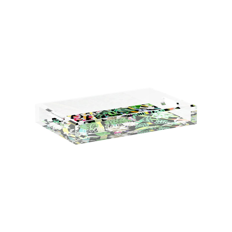 Sabi Jungle Black Acrylic Rectangle Decorative Tray, 12.5"W x 7.75"D x 2"H