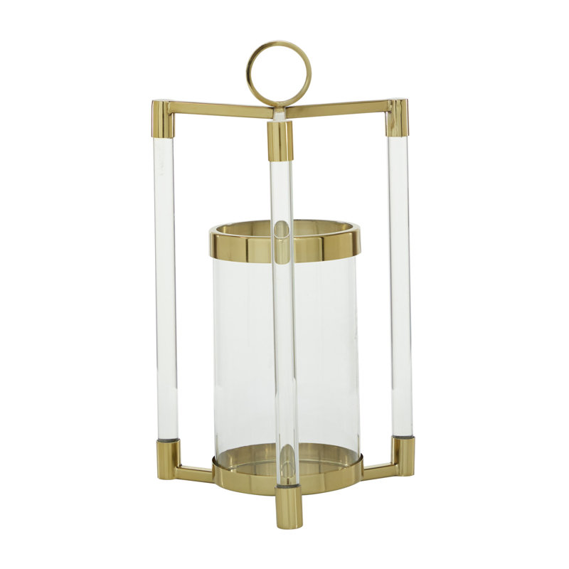 Gold and Clear Acrylic Hurricane Candle Lantern with Box Frame